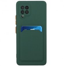 Dėklas su kišenėle kortelėms Card Case Samsung Galaxy A22 4G Tamsiai Žalias