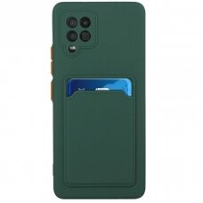 Dėklas su kišenėle kortelėms Card Case Samsung Galaxy A42 5G Tamsiai Žalias