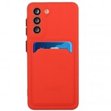 Samsung Galaxy S21 Dėklas su kišenėle kortelėms Card Case  Raudonas