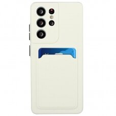 Samsung Galaxy S21 Ultra Dėklas su kišenėle kortelėms Card Case  Baltas