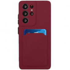 Samsung Galaxy S21 Ultra Dėklas su kišenėle kortelėms Card Case  Bordo