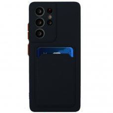 Samsung Galaxy S21 Ultra Dėklas su kišenėle kortelėms Card Case  Juodas