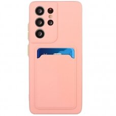 Samsung Galaxy S21 Ultra Dėklas su kišenėle kortelėms Card Case  Rožinis