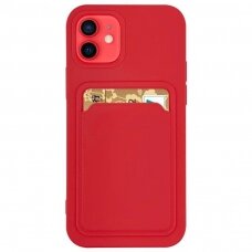 Iphone 11 Pro Max Dėklas su kišenėle kortelėms Card Case silicone wallet Raudonas