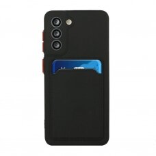 Dėklas su kišenėle kortelėms Card Case Silicone Wallet Samsung Galaxy S22 Plus Juodas