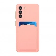 Dėklas su kišenėle kortelėms Card Case Silicone Wallet Samsung Galaxy S22 Plus Rožinis