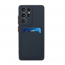Samsung Galaxy S22 Ultra Dėklas su kišenėle kortelėms Card Case Silicone Wallet  Mėlynas