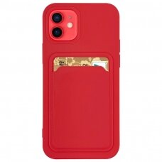 Iphone 12 Pro Max Dėklas su kišenlėle kortelėms Card Case Raudonas