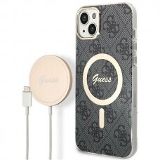 Iphone 14 Dėklas su pakrovėju Set Guess 4G Print MagSafe GUBPP14SH4EACSK  Juodas