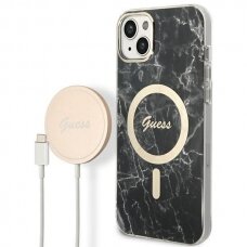 Iphone 14 Dėklas su pakrovėju Set Guess Marble MagSafe GUBPP14SHMEACSK  Juodas