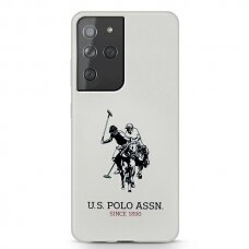 Dėklas US Polo USHCS21LSLHRWH Silicone Logo Samsung Galaxy S21 Ultra telefonui baltas