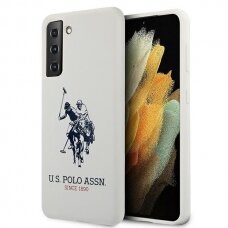 Dėklas US Polo USHCS21MSLHRWH Silicone Logo Samsung Galaxy S21 Plus telefonui baltas