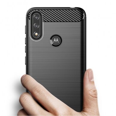 Dėklas Carbon Case Flexible Cover TPU Motorola Moto E7 Power Juodas 1