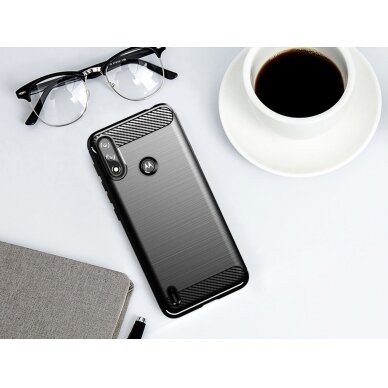 Dėklas Carbon Case Flexible Cover TPU Motorola Moto E7 Power Juodas 6