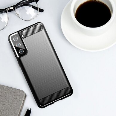 Dėklas Carbon Case Flexible Cover TPU Samsung Galaxy S21+ 5G (S21 Plus 5G) juodas 4