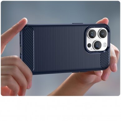 Iphone 14 Pro Max Dėklas Carbon Case flexible for  Mėlynas 3