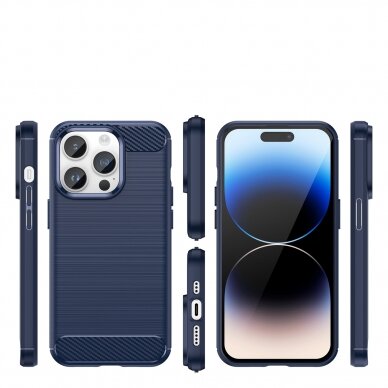 Iphone 14 Pro Dėklas Carbon Case flexible  Mėlynas 1