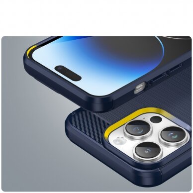 Iphone 14 Pro Dėklas Carbon Case flexible  Mėlynas 5