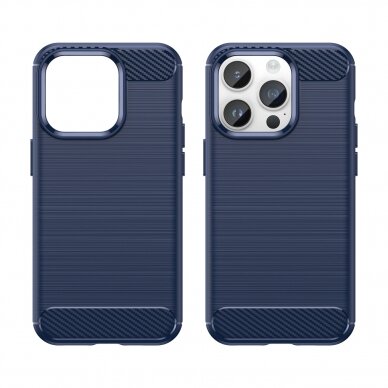 Iphone 14 Pro Dėklas Carbon Case flexible  Mėlynas 7