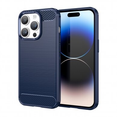 Iphone 14 Pro Dėklas Carbon Case flexible  Mėlynas
