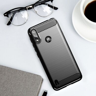 Dėklas Carbon Case Flexible Motorola Moto E7i Power Juodas 4