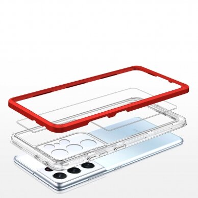 Dėklas Clear 3in1 Samsung Galaxy S21 Ultra 5G raudonas 4