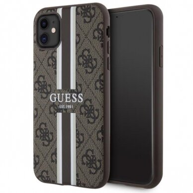 Dėklas Guess 4G Printed Stripes MagSafe GUHMN61P4RPSW iPhone 11 / Xr Rudas