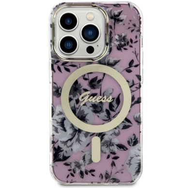 Dėklas Guess Flower MagSafe GUHMP14XHCFWSP iPhone 14 Pro Max Rožinis 2