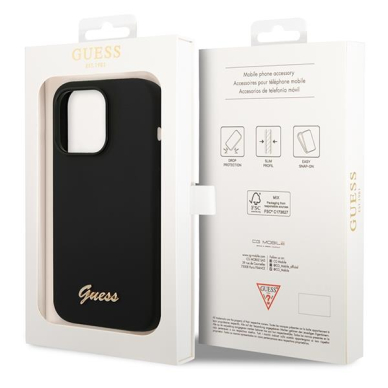 Dėklas Guess Silicone Vintage Gold Logo GUHCP14XSLSMK iPhone 14 Pro Max Juodas 7