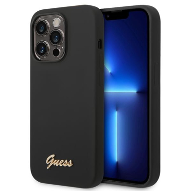 Dėklas Guess Silicone Vintage Gold Logo GUHCP14XSLSMK iPhone 14 Pro Max Juodas