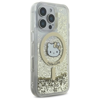 Dėklas Hello Kitty Liquid Glitter Fever MagSafe  iPhone 16 Pro Max - Gold 3