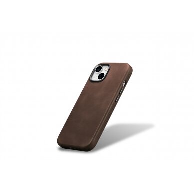 Akcija! Dėklas iCarer Oil Wax Premium Leather MagSafe iPhone 15 Plus - Rudas  3