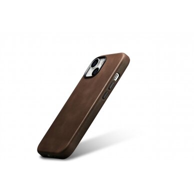 Akcija! Dėklas iCarer Oil Wax Premium Leather MagSafe iPhone 15 Plus - Rudas  4