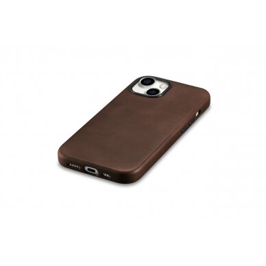 Akcija! Dėklas iCarer Oil Wax Premium Leather MagSafe iPhone 15 Plus - Rudas  8