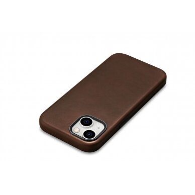 Akcija! Dėklas iCarer Oil Wax Premium Leather MagSafe iPhone 15 Plus - Rudas  9