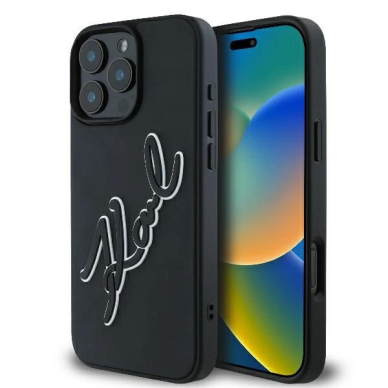 Dėklas Karl Lagerfeld 3D Rubber Bicolor Signature iPhone 16 Pro  - Juodas