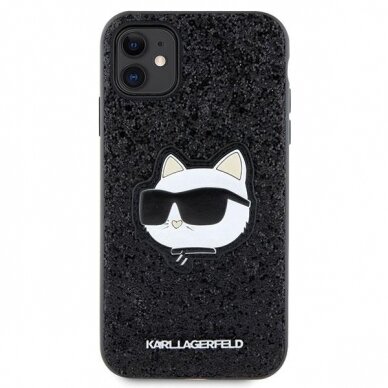 Dėklas Karl Lagerfeld Glitter Choupette Patch KLHCN61G2CPK iPhone 11 / Xr Juodas 2