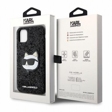 Dėklas Karl Lagerfeld Glitter Choupette Patch KLHCN61G2CPK iPhone 11 / Xr Juodas 7