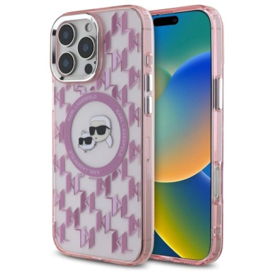 Dėklas Karl Lagerfeld IML Monogram Karl  Choupette Head MagSafe  iPhone 16 Pro Max - Rožinis