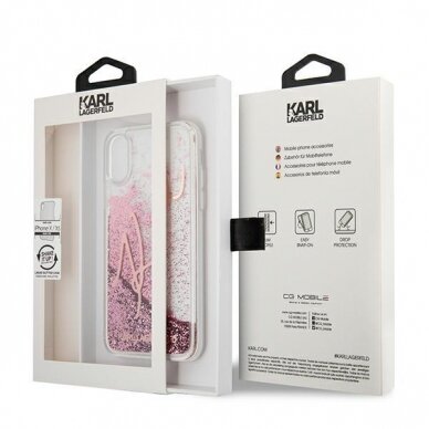 Dėklas Karl Lagerfeld iPhone X/Xs Glitter Signature - Rožinis-Auksinis UGLX912 7