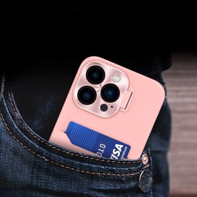 Iphone 14 Pro Dėklas Leather Stand Case   Rožinis 1