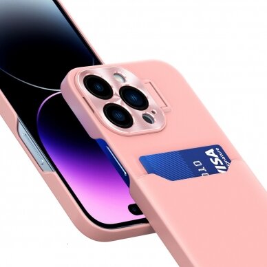 Iphone 14 Pro Dėklas Leather Stand Case   Rožinis 4