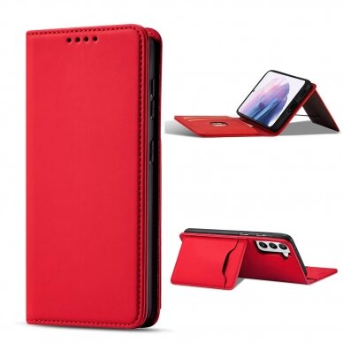 Dėklas Magnet Card Case for Samsung Galaxy S22 Plus Raudonas 4