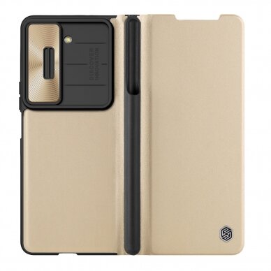 Dėklas Nillkin Qin Leather Pro Samsung Galaxy Z Fold 5 Leather Flip Case su Camera Cover - Auksinis 3