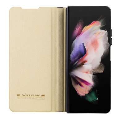 Dėklas Nillkin Qin Leather Pro Samsung Galaxy Z Fold 5 Leather Flip Case su Camera Cover - Auksinis 4