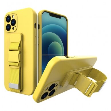 Iphone 13 Pro Max Dėklas su dirželiu Rope case gel TPU  Geltonas