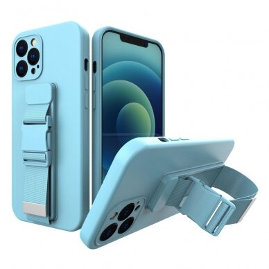 Iphone 13 Pro Max Dėklas su dirželiu Rope case gel TPU  Mėlynas