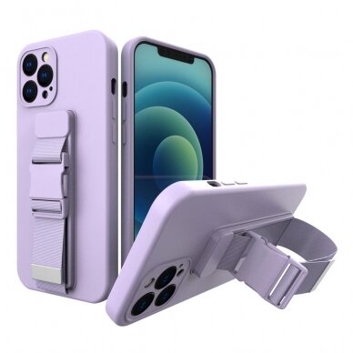 Iphone 13 Dėklas su dirželiu Rope case gel TPU  violetinis