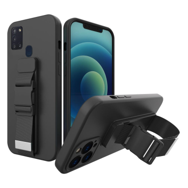 Samsung Galaxy A21s Dėklas su dirželiu Rope case gel TPU Juodas