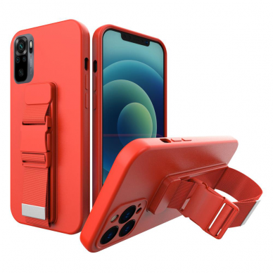 Dėklas su dirželiu Rope case gel TPU Xiaomi Redmi 10 raudonas